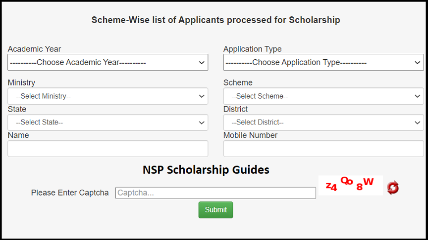 Scheme Wise list of Applicants Processed For NSP Scholarship